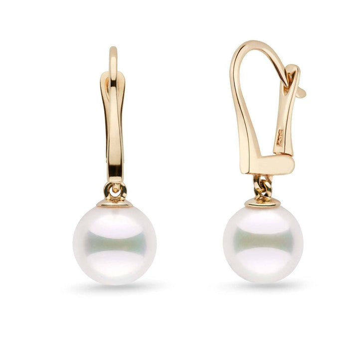 Classic Collection White Akoya 8.5-9.0 mm Pearl Dangle Earrings yellow gold