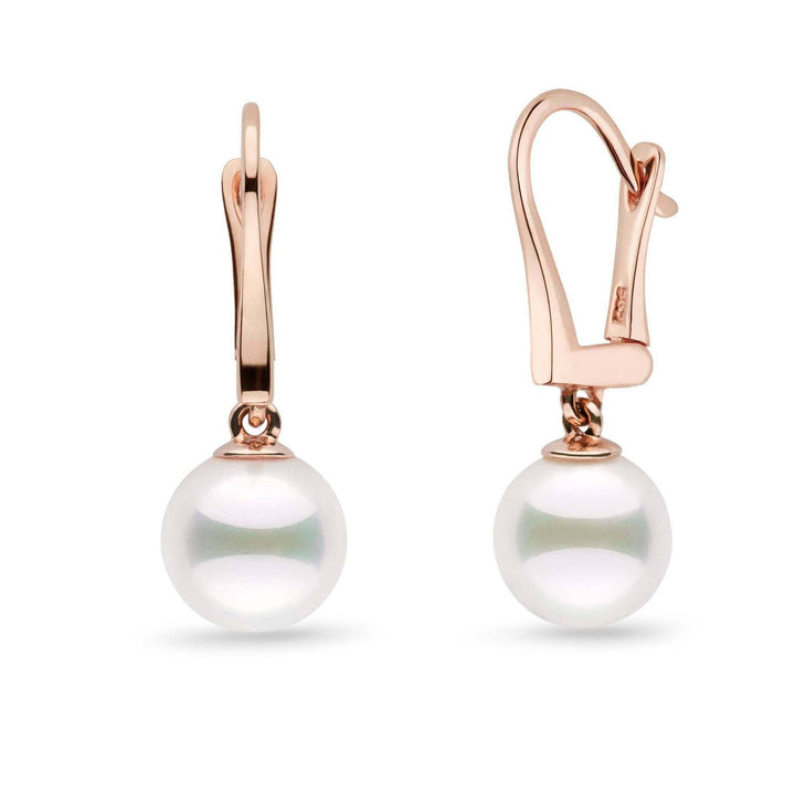 Classic Collection White Akoya 8.5-9.0 mm Pearl Dangle Earrings rose gold