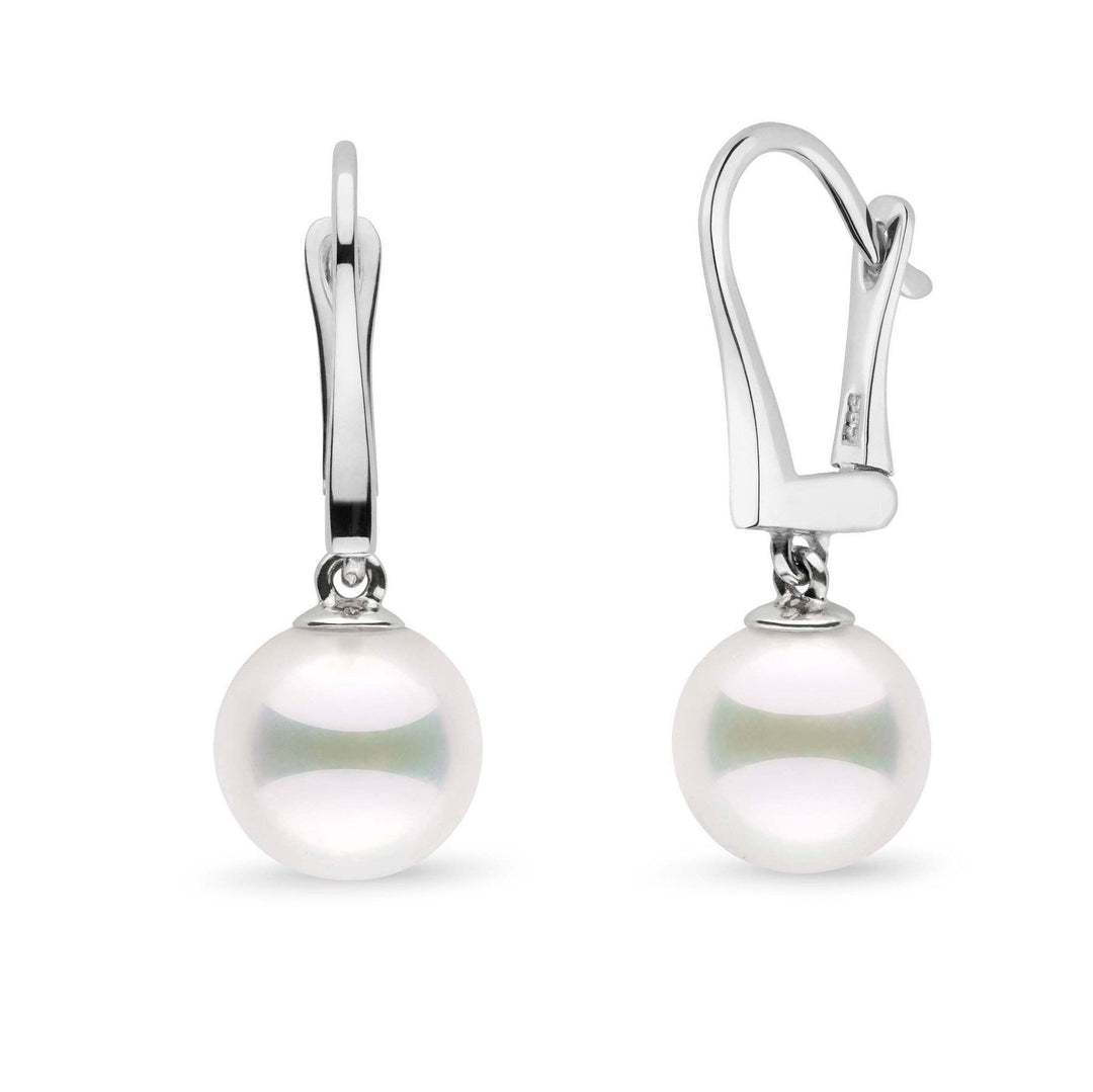 Classic Collection White Akoya 9.0-9.5 mm Pearl Dangle Earrings white gold