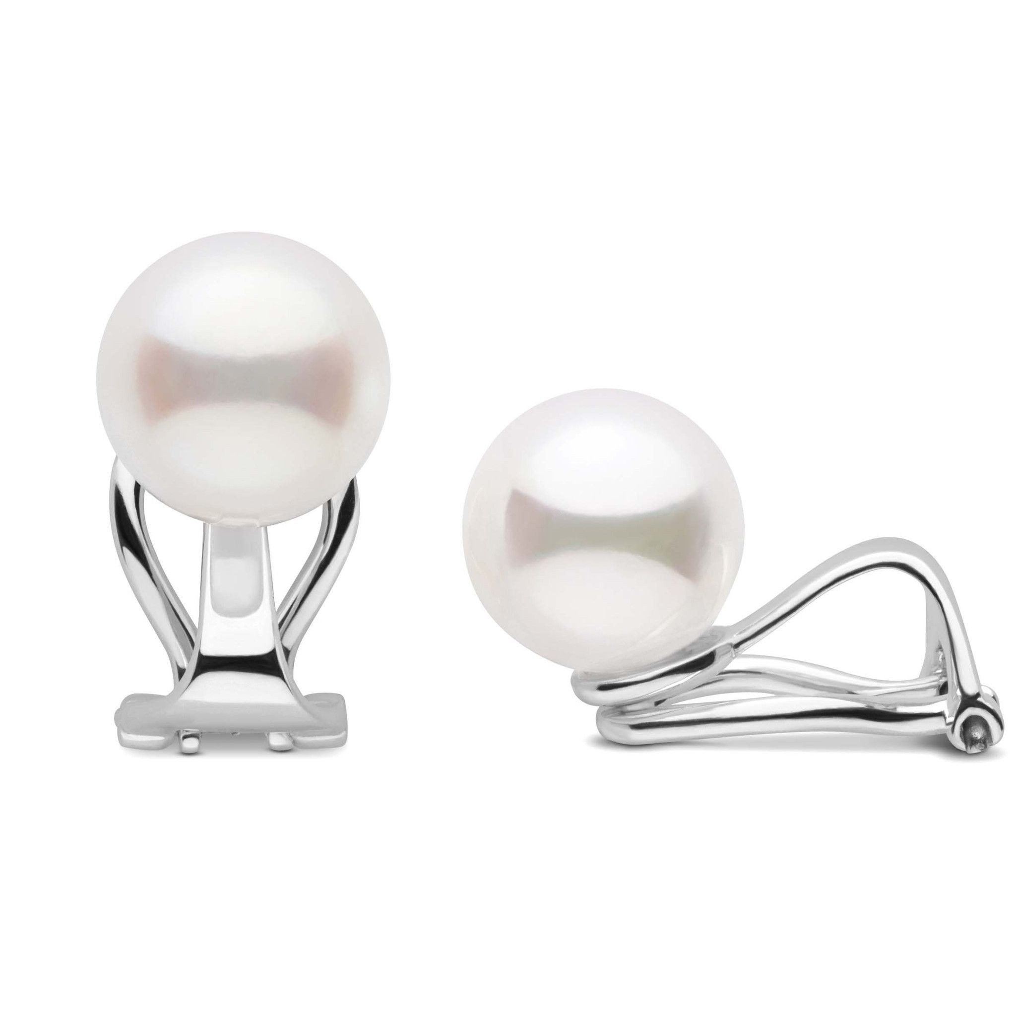 Freshadama freshwater 10.0-10.5 mm Clip-on Pearl Earrings for non-pierced ears in white gold