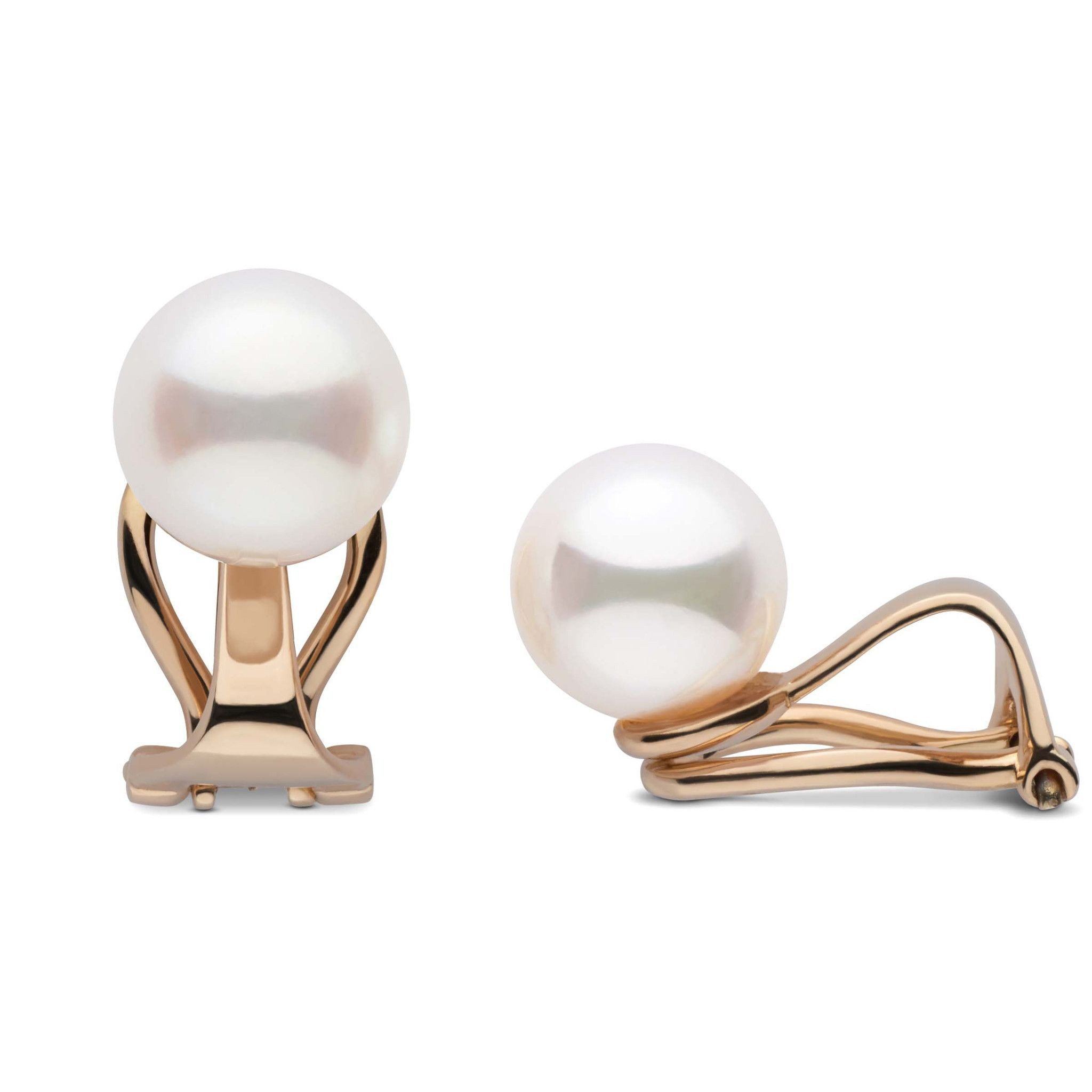 Clip Collection Freshadama 9.0-10.0 mm Pearl Stud Earrings Yellow Gold