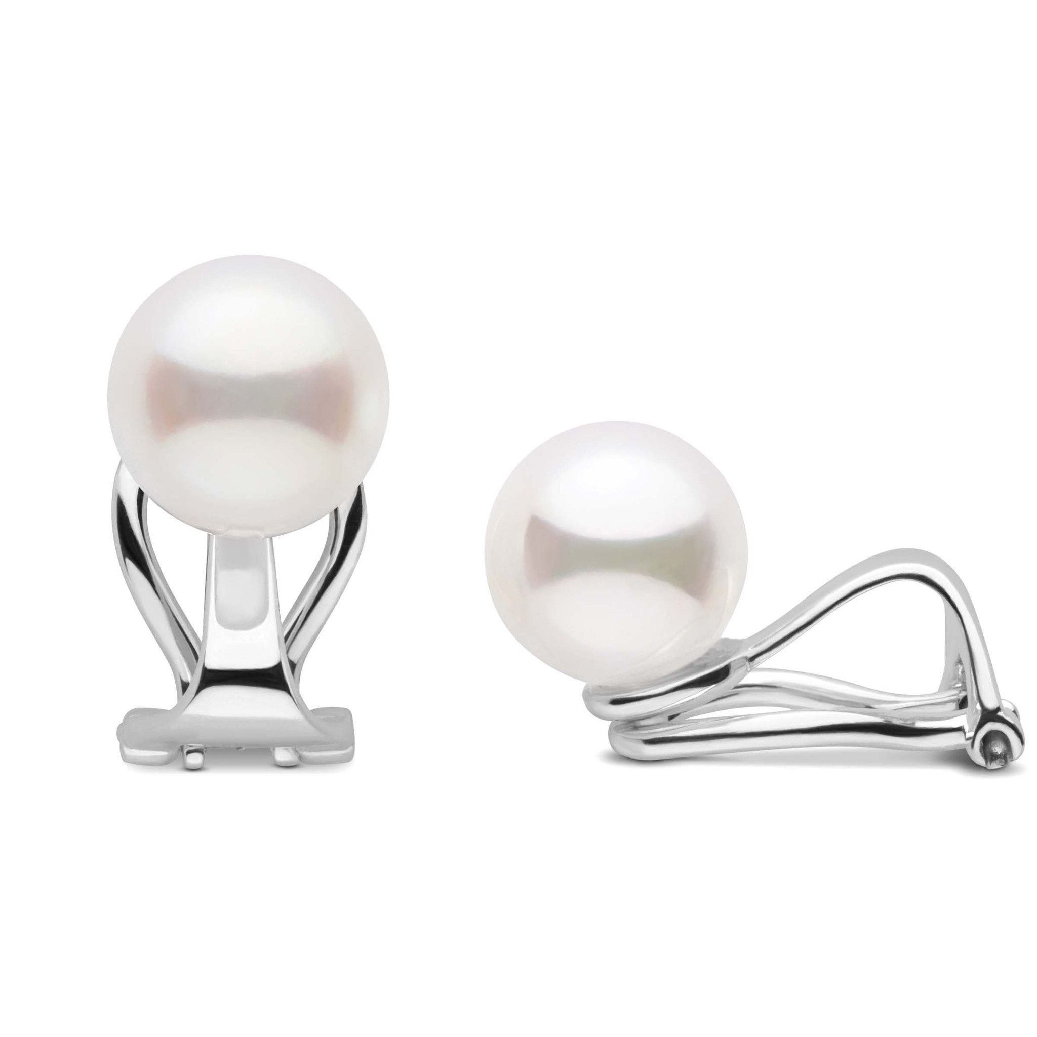 Clip Collection Freshadama 9.0-10.0 mm Pearl Stud Earrings White Gold