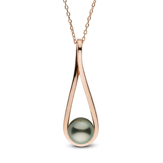 Cradle Collection 8.0-9.0 mm Tahitian Pearl Pendant featuring a single dark Tahitian pearl set in a rose gold teardrop-shaped frame on a delicate chain