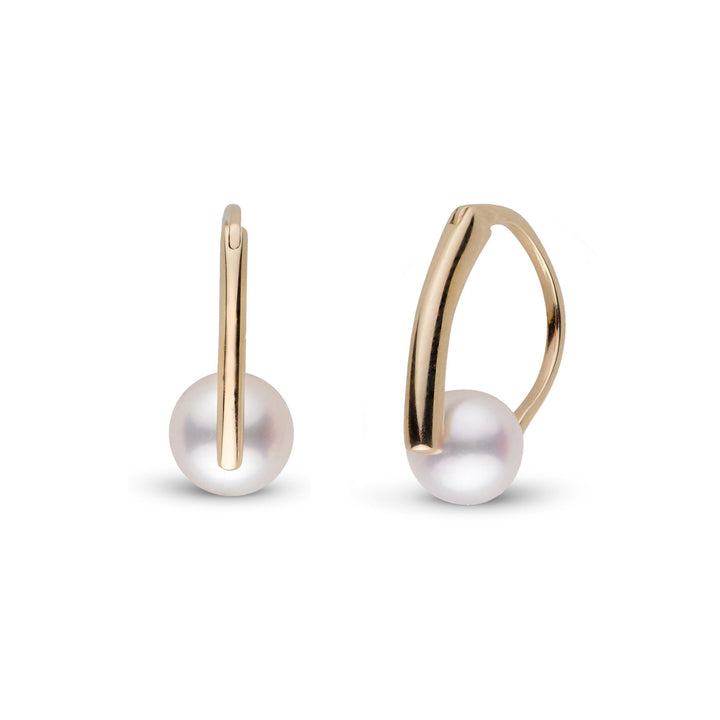 Deco Collection 7.0-7.5 mm Akoya Pearl Earrings yellow gold
