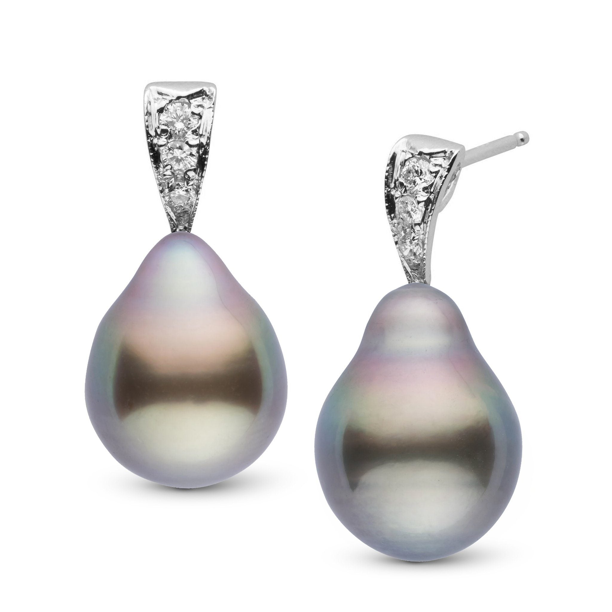 Desire Collection 11.0-12.0 mm Drop Tahitian Pearl & Diamond Earrings wg