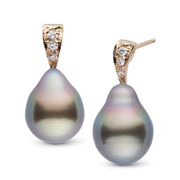 Desire Collection 11.0-12.0 mm Drop Tahitian Pearl & Diamond Earrings yg