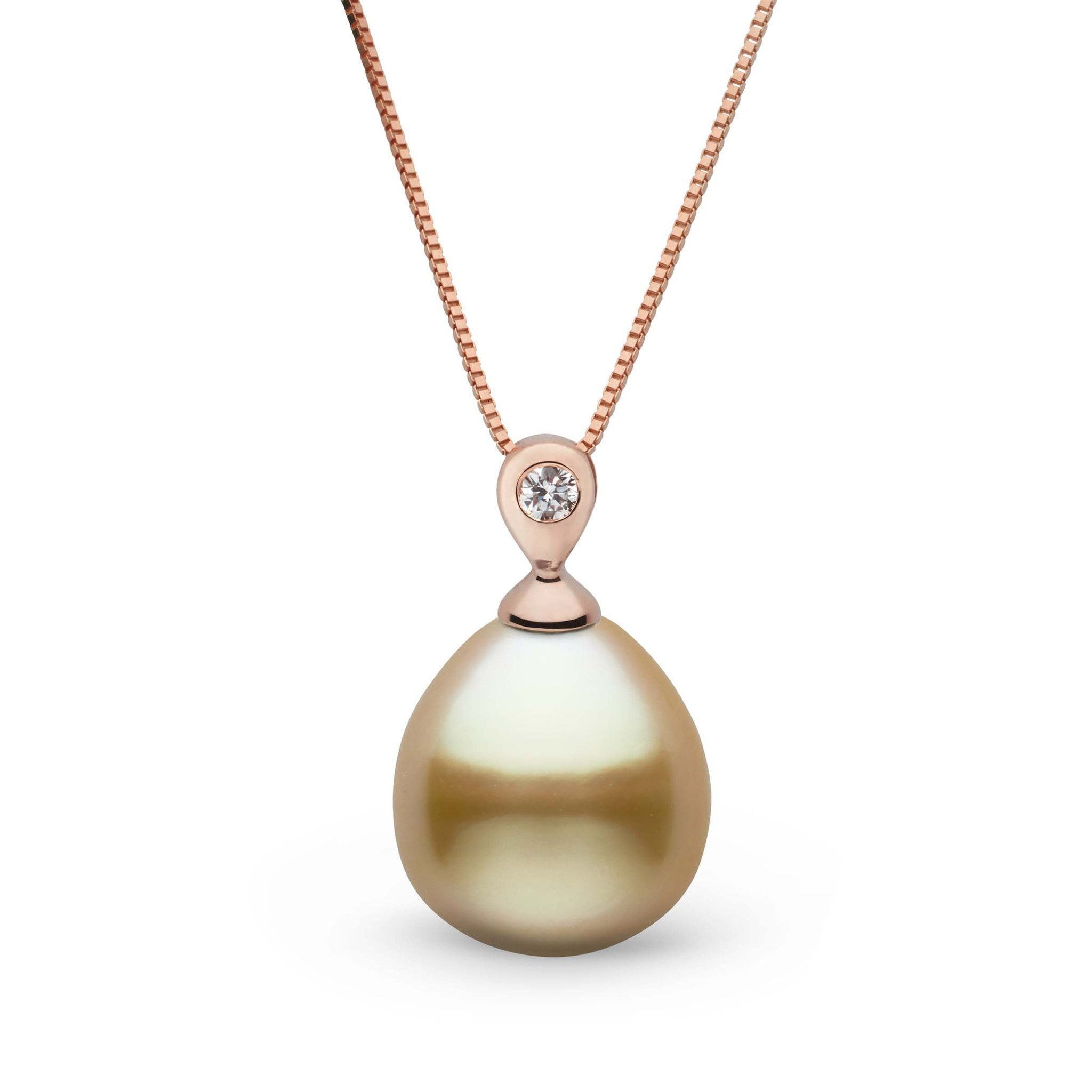 Dew Collection Drop Golden 10.0-11.0 mm South Sea Pearl and Diamond Pendant