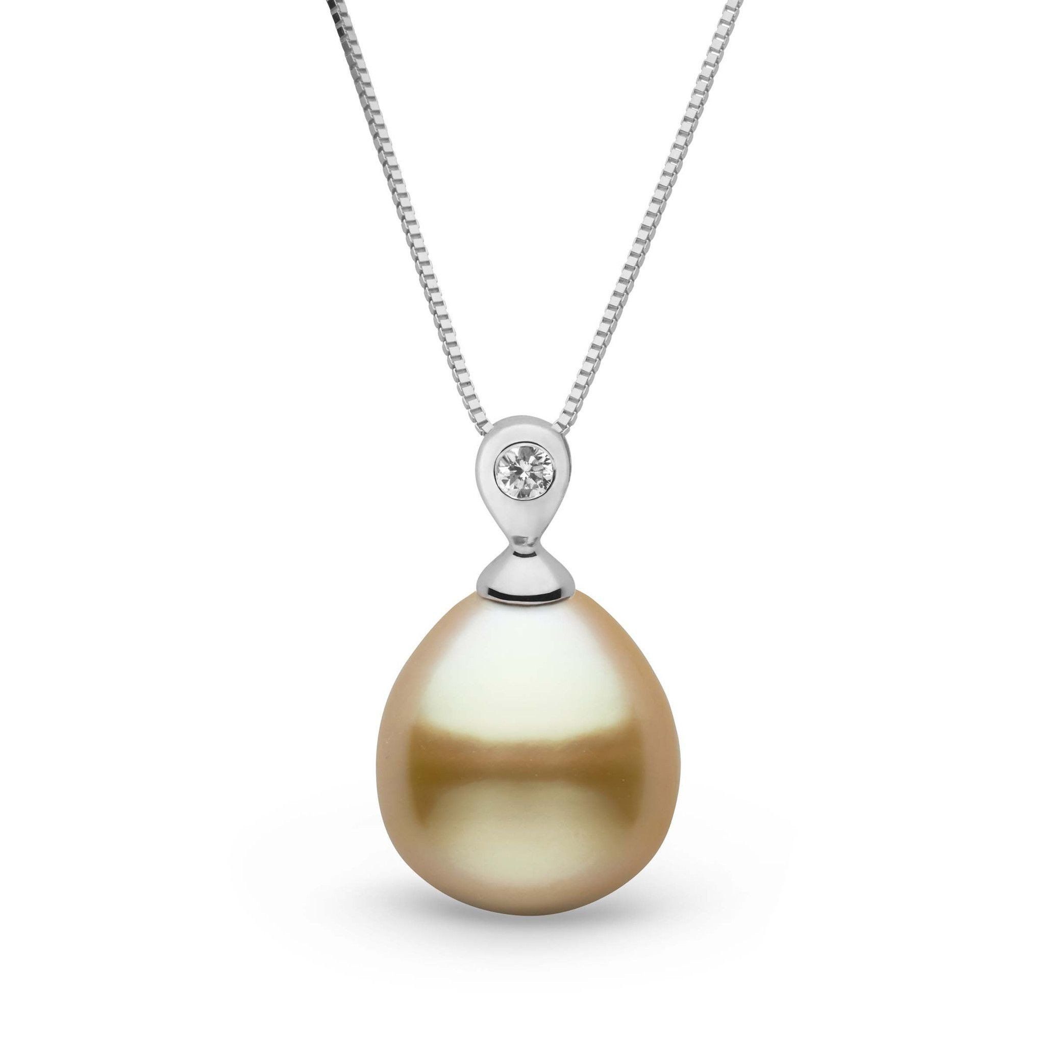 Dew Collection Drop Golden 10.0-11.0 mm South Sea Pearl and Diamond Pendant