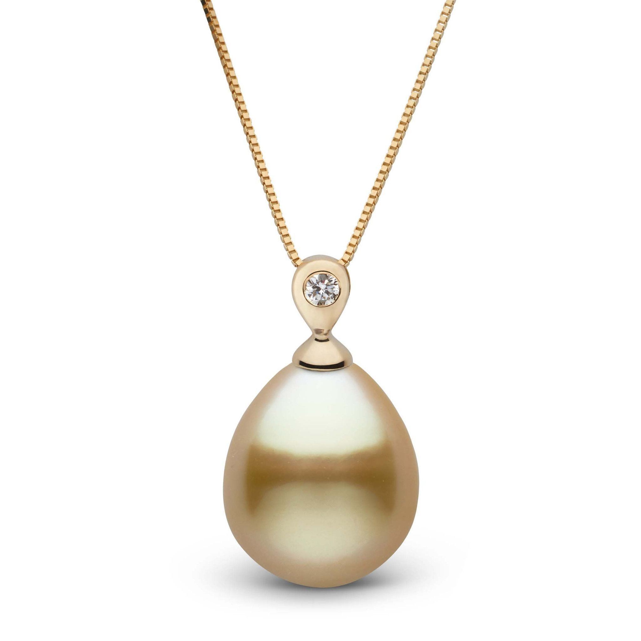 Dew Collection Drop Golden 11.0-12.0 mm South Sea Pearl and Diamond Pendant