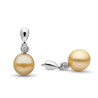 Dew Collection Drop Golden South Sea 9.0-10.0 mm Pearl and Diamond Earrings wg