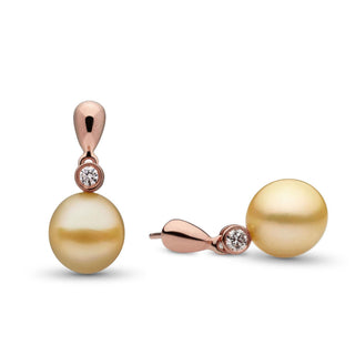 Dew Collection Drop Golden South Sea 9.0-10.0 mm Pearl and Diamond Earrings rg