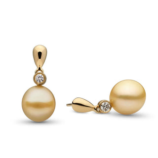 Dew Collection Drop Golden South Sea 9.0-10.0 mm Pearl and Diamond Earrings yg