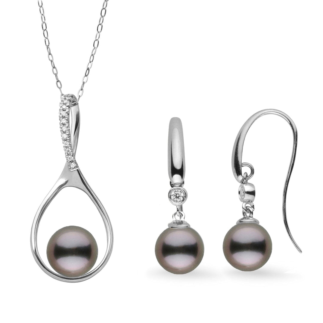 Cascading Wishes Tahitian Pearl and Diamond Pendant and Earrings Set White Gold