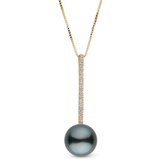 Diamond Bar Collection 9.0-10.0 mm Tahitian Pearl Pendant featuring a lustrous dark Tahitian pearl accented by a vertical gold bar encrusted with sparkling diamonds.