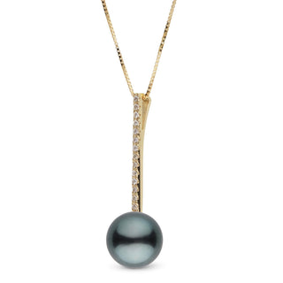 Diamond Bar Collection 9.0-10.0 mm Tahitian Pearl Pendant featuring a lustrous black Tahitian pearl accented by a vertical bar of sparkling diamonds set in gold on a delicate chain.