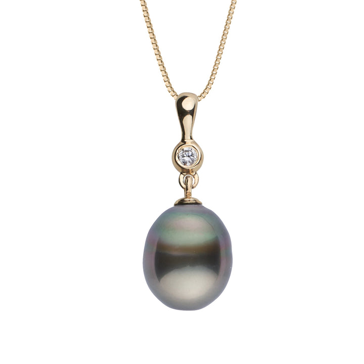 10.0-11.0 mm Tahitian Drop Pearl and Diamond Romantic Pendant yellow gold