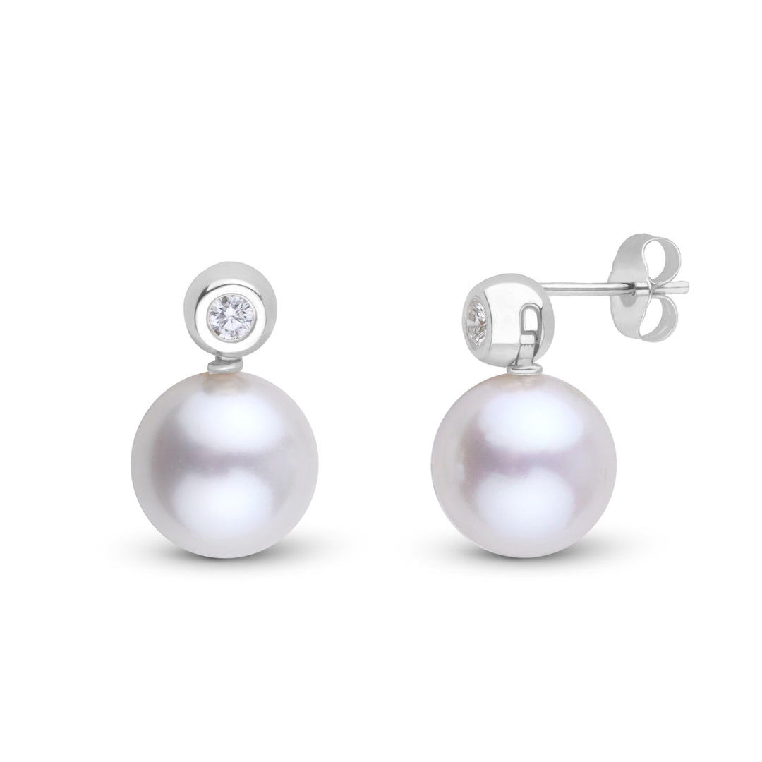 Diamond Dot Collection 10.0-11.0 mm White South Sea Pearl & Diamond Earrings White Gold