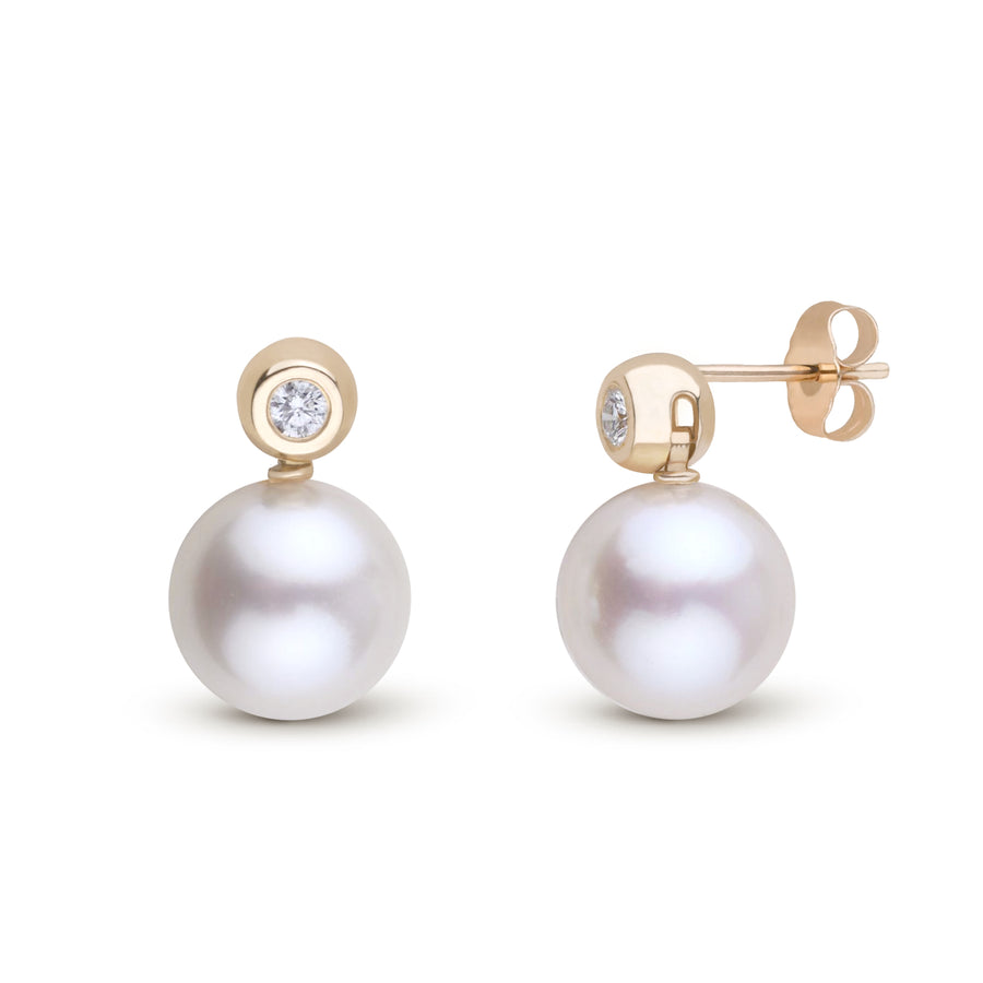 Diamond Dot Collection 10.0-11.0 mm White South Sea Pearl & Diamond Earrings Yellow Gold