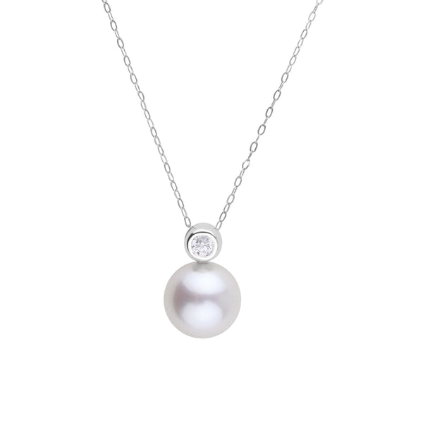 Diamond Dot Collection 10.0-11.0 mm White South Sea Pearl & Diamond Pendant White Gold