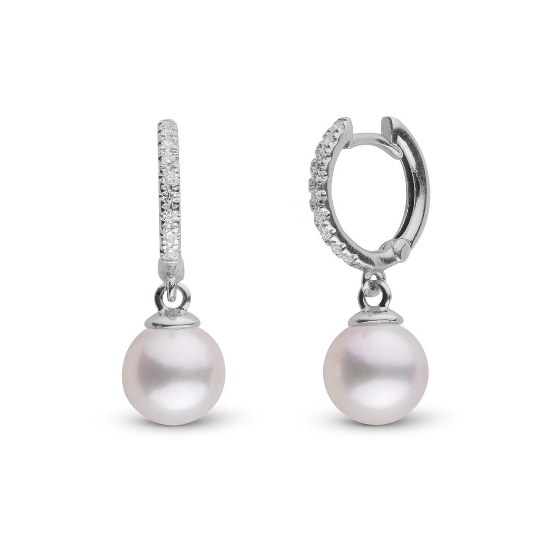 Diamond Small Hoop Collection 6.5-7.0 mm Akoya Pearl Earrings white gold