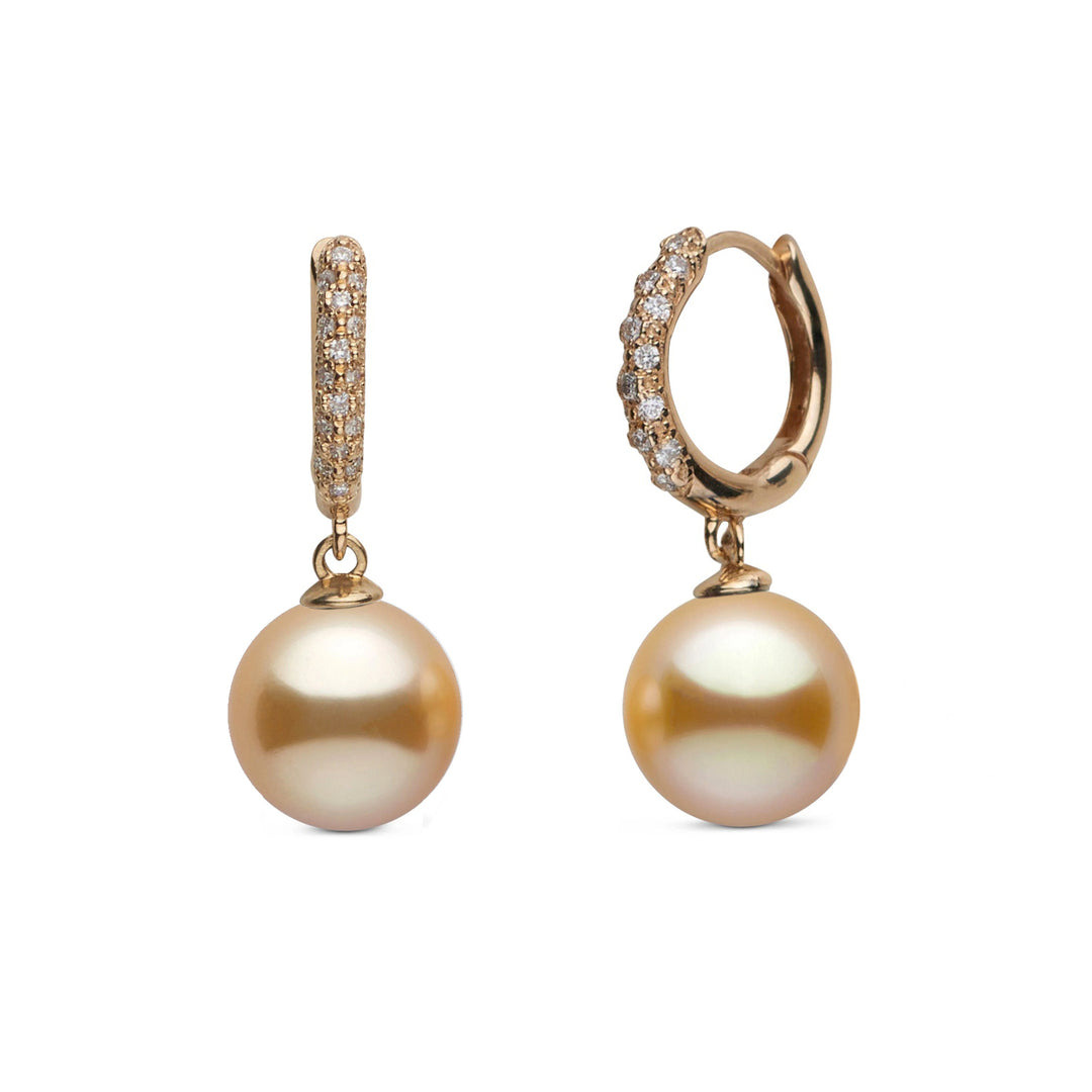 10.0-11.0 mm Golden South Sea Pearl & Pave Diamond Large Hoop Earrings yellow gold