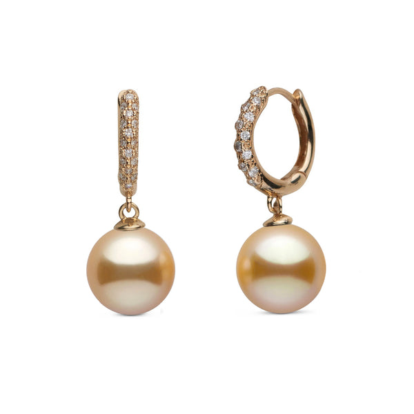 10.0-11.0 mm Golden South Sea Pearl & Pave Diamond Large Hoop Earrings yellow gold