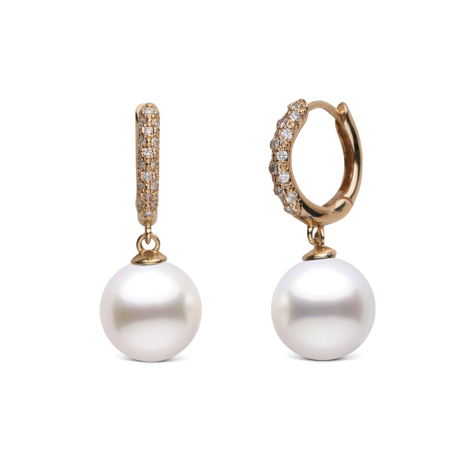 10.0-11.0 mm White South Sea Pearl & Pave Diamond Large Hoop Earrings