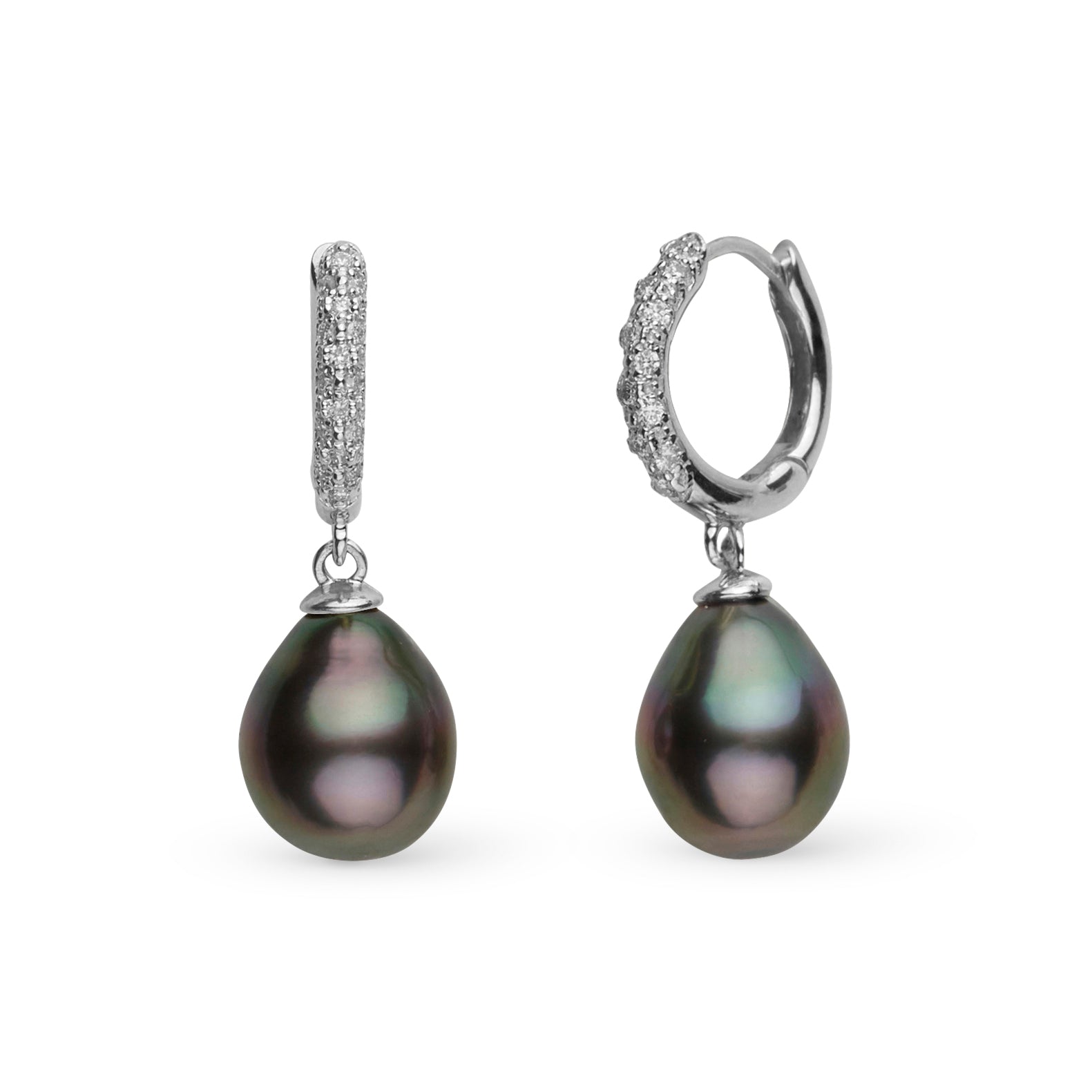 10.0-11.0 mm Tahitian Drop Pearl & Pave Diamond Large Hoop Earrings white gold