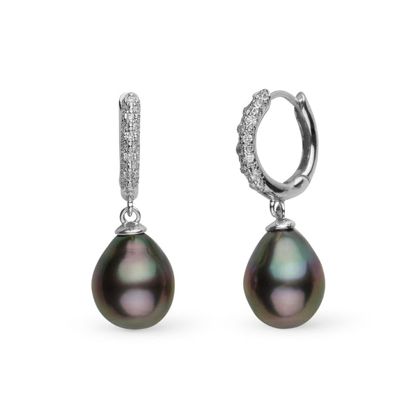 10.0-11.0 mm Tahitian Drop Pearl & Pave Diamond Large Hoop Earrings white gold