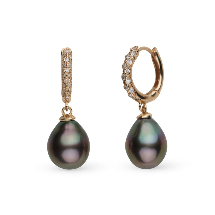 10.0-11.0 mm Tahitian Drop Pearl & Pave Diamond Large Hoop Earrings