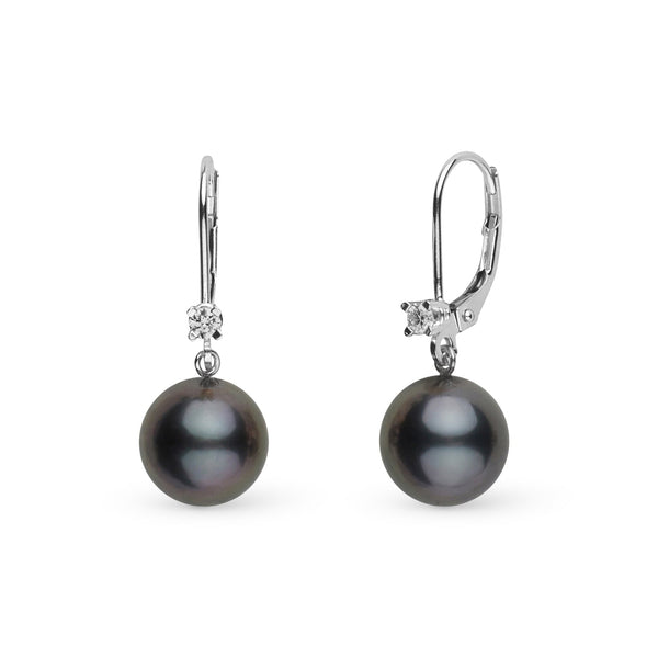 9.0-10.0 mm Tahitian Pearl and Diamond Harmony Earrings white gold