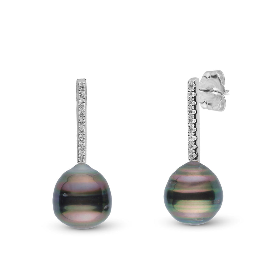 Diamond Bar Collection 9.0-10.0 mm Tahitian Baroque Pearl Earrings with lustrous dark pearls and elegant diamond-accented 14K white gold posts for a sophisticated, timeless look.