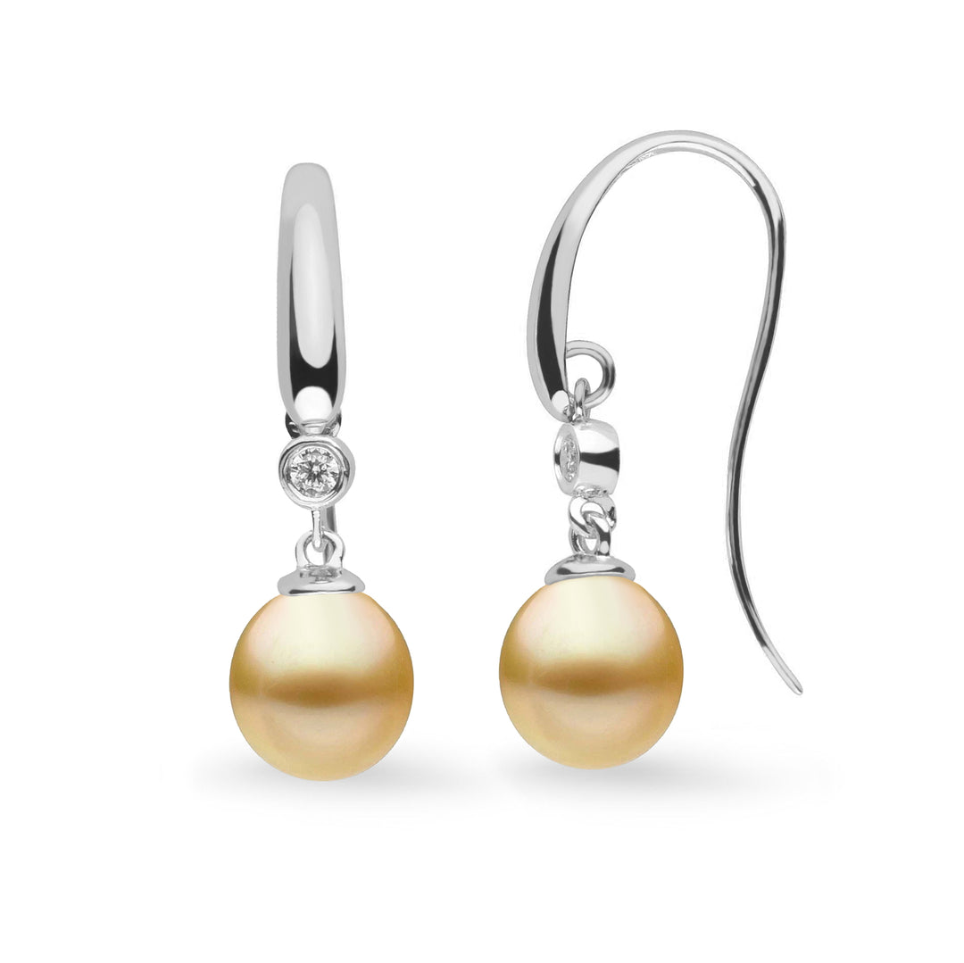 Diamond Cascade Collection 9.0-10.0 mm Golden South Sea Drop Pearl Earrings