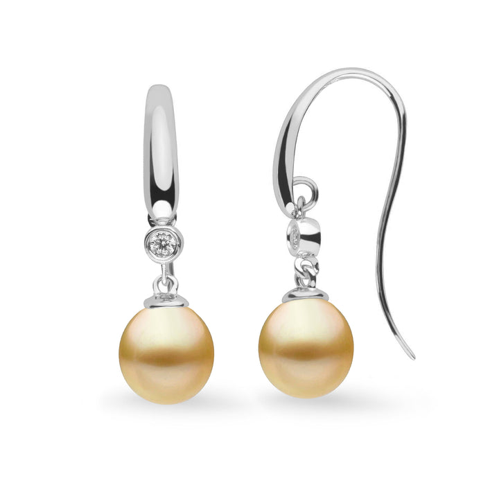 Diamond Cascade Collection 9.0-10.0 mm Golden South Sea Drop Pearl Earrings wg