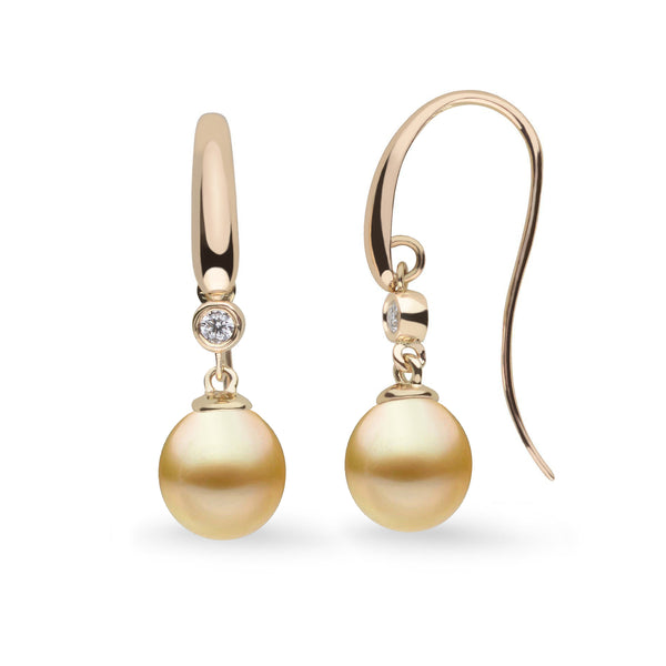 Diamond Cascade Collection 9.0-10.0 mm Golden South Sea Drop Pearl Earrings yg