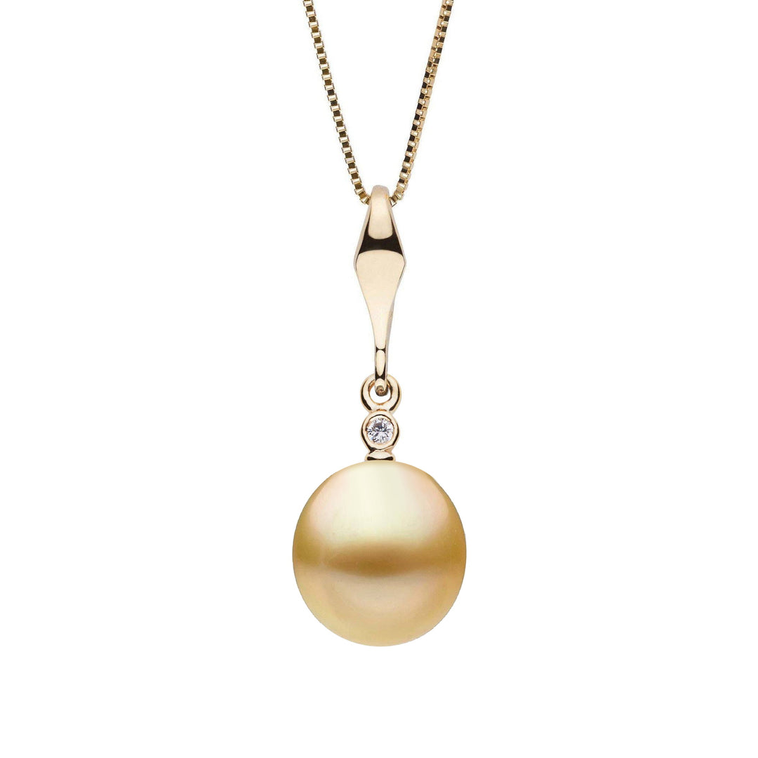 Essential Collection 9.0-10.0 mm Golden South Sea Drop Pearl and Diamond Pendant