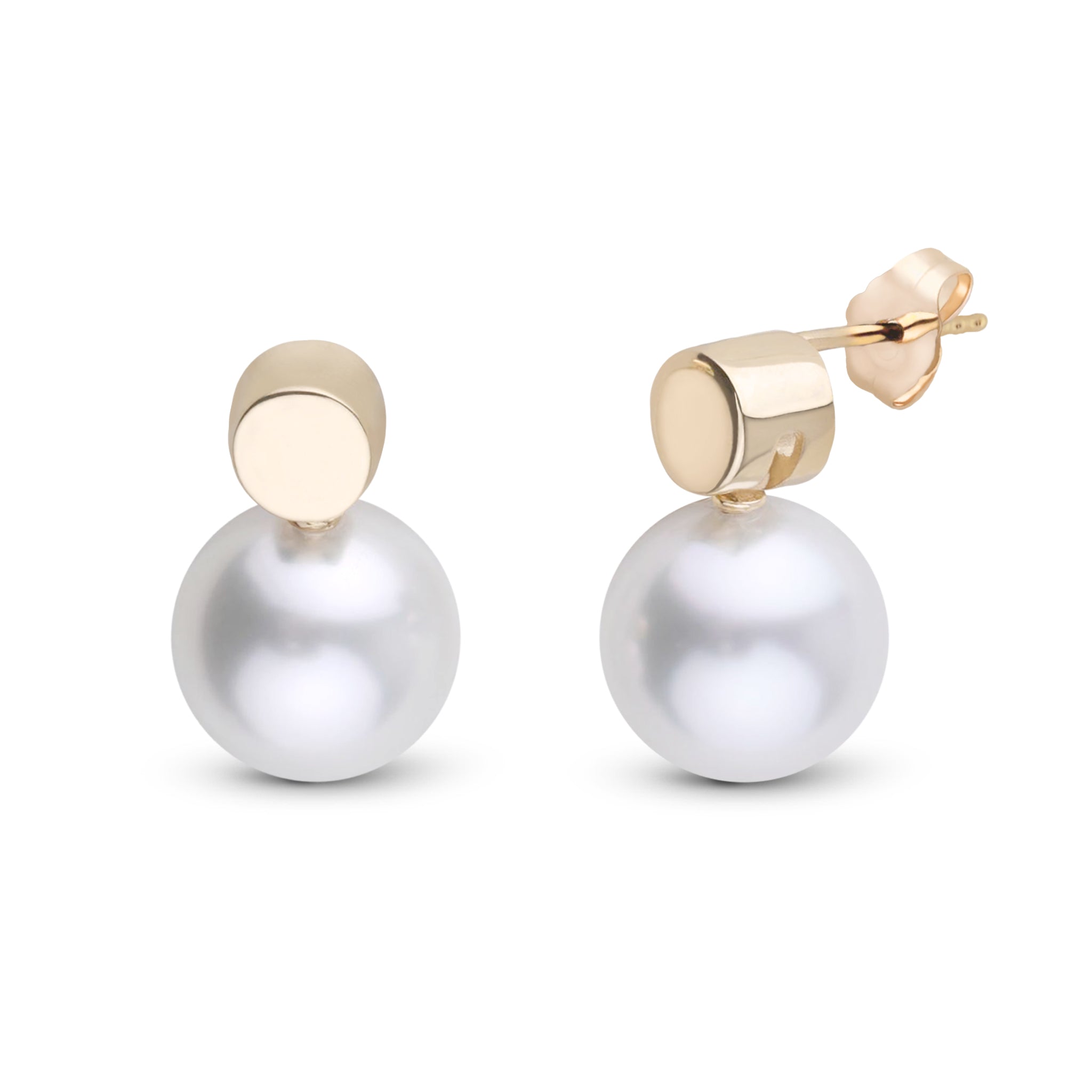Dot Collection 10.0-11.0 mm White South Sea Pearl Earrings Yellow Gold
