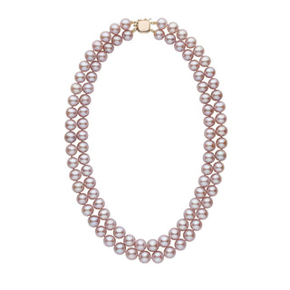Double Strand 8.5-9.0 mm AAA Lavender Freshwater Pearl Necklace yellow gold