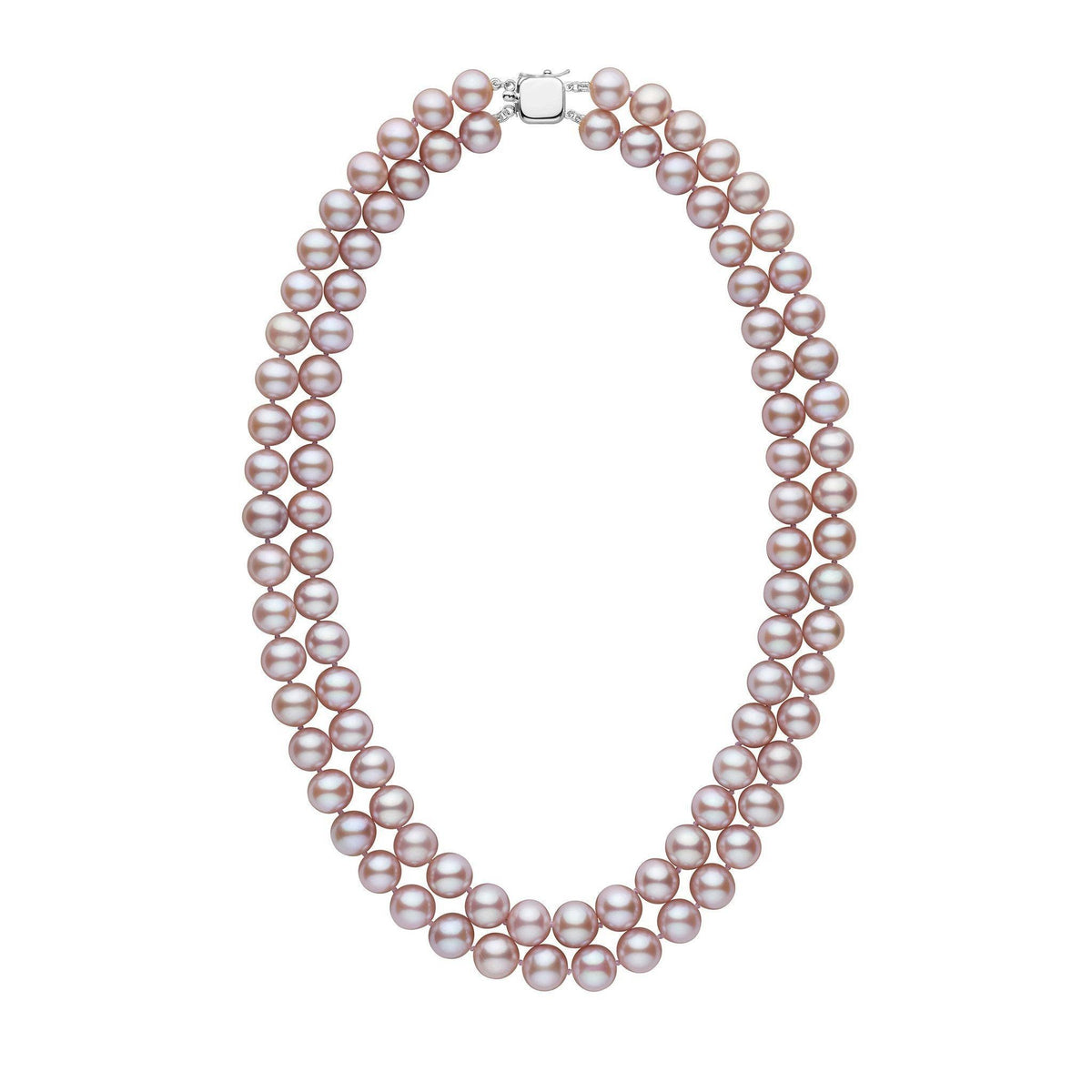 Double Strand 8.5-9.0 mm AAA Lavender Freshwater Pearl Necklace white gold