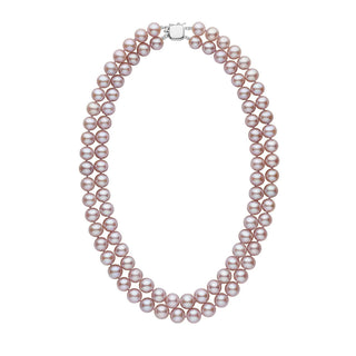 Double Strand 8.5-9.0 mm AAA Lavender Freshwater Pearl Necklace white gold