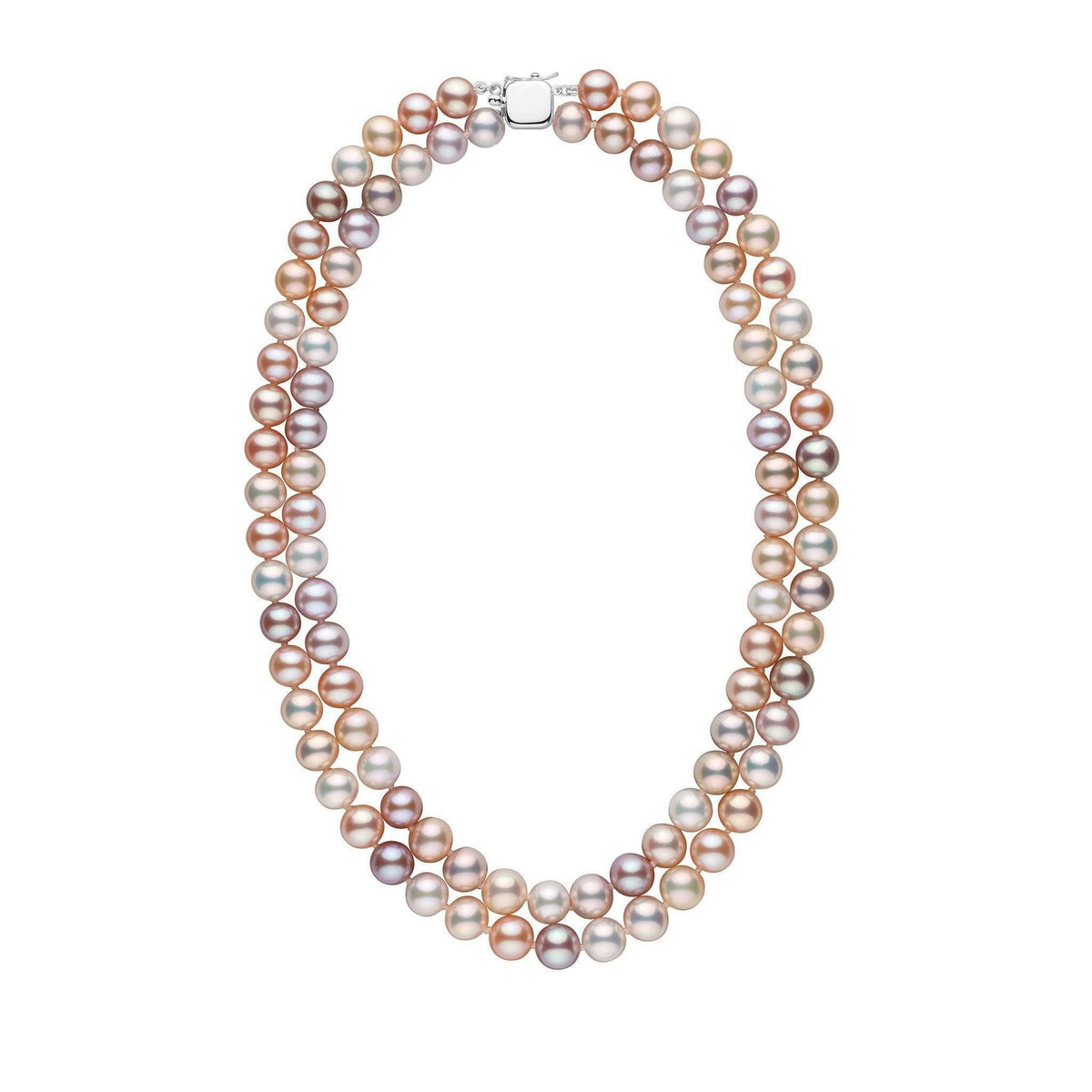 Double Strand 8.5-9.0 mm AAA Multicolor Freshwater Pearl Necklace white gold
