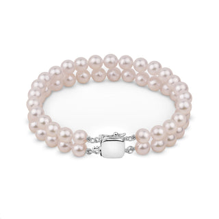 6.0-6.5 mm Double Strand White Akoya AAA Pearl Bracelet White Gold