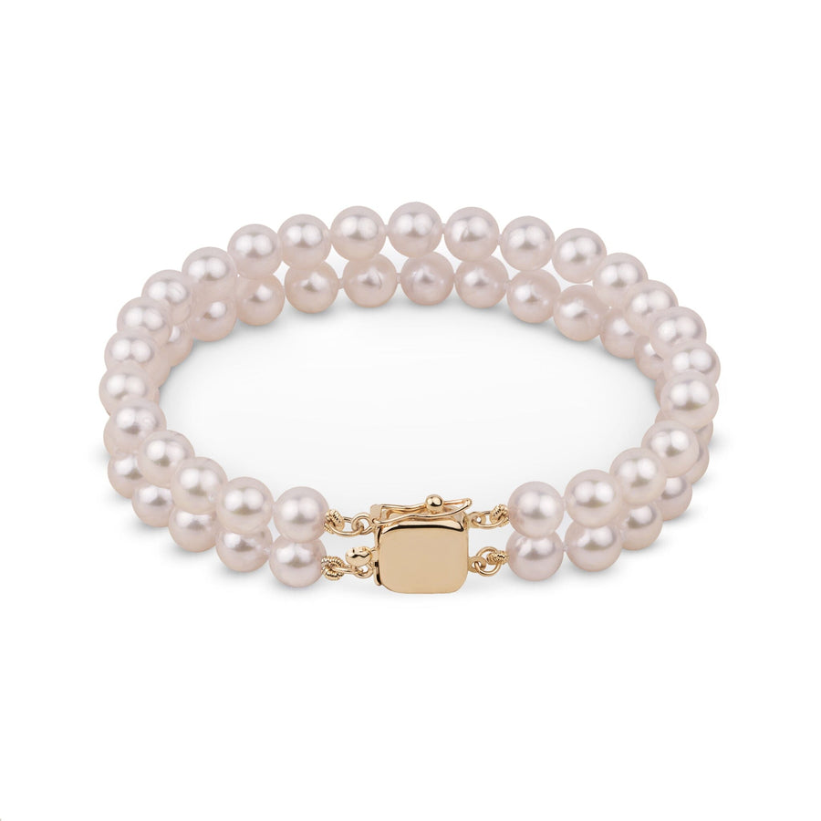 6.0-6.5 mm Double Strand White Akoya AAA Pearl Bracelet Yellow Gold