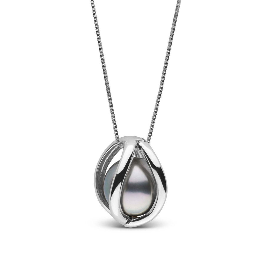 Embrace Collection 9.0-10.0 mm Tahitian Pearl Pendant featuring a lustrous black Tahitian pearl set in an elegant 14K white gold modern design on a delicate chain.