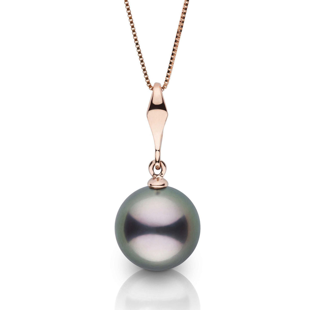 Essential Collection 10.0-11.0 mm Tahitian Pearl Pendant featuring a lustrous black Tahitian pearl suspended from an elegant rose gold chain, perfect for refined elegance.