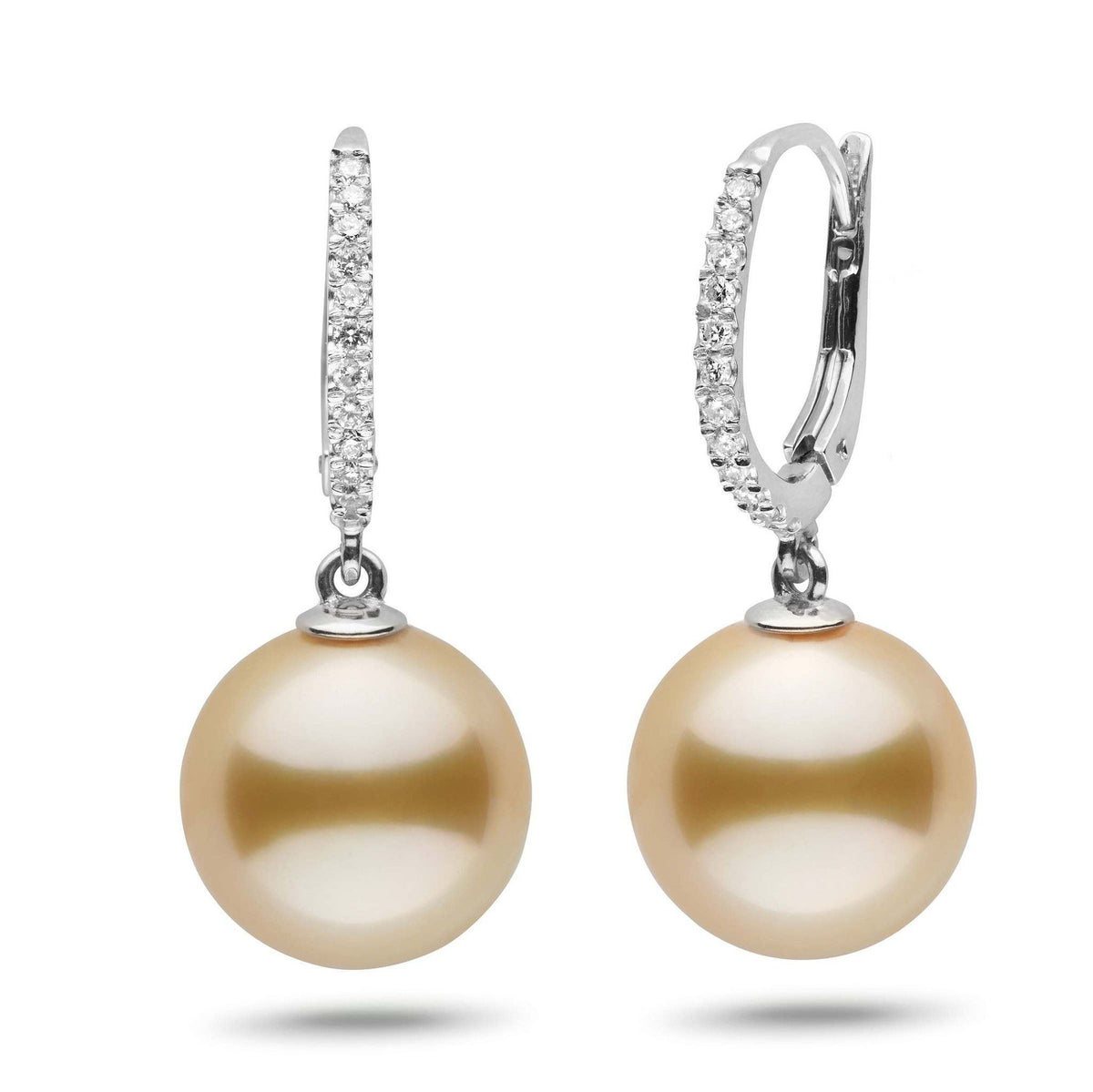 Eternal Collection Golden South Sea 12.0-13.0 mm Pearl & Diamond Dangle Earrings wg