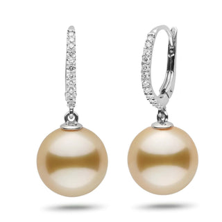Eternal Collection Golden South Sea 12.0-13.0 mm Pearl & Diamond Dangle Earrings wg