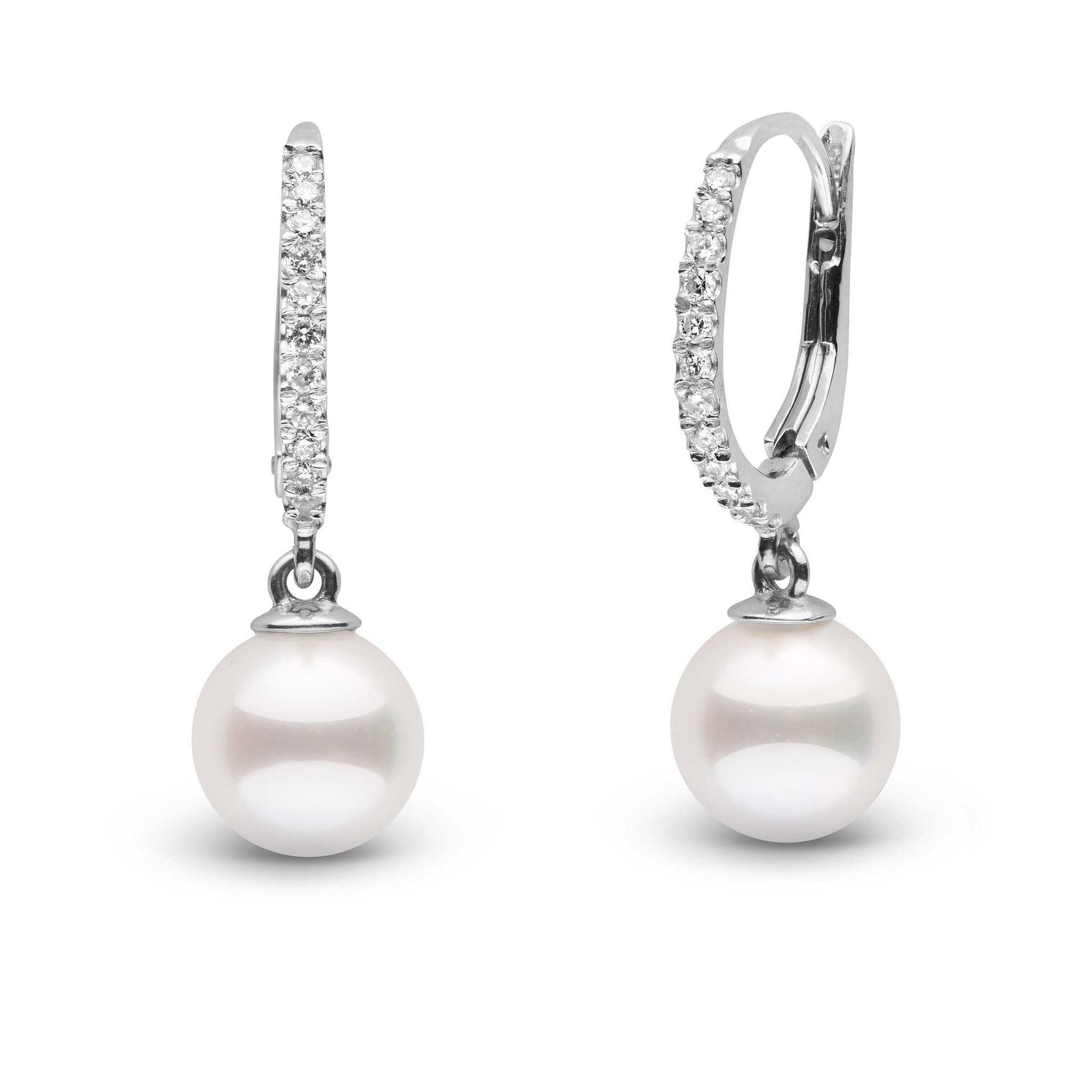 Eternal Collection White Akoya 7.5-8.0 mm Pearl & Diamond Dangle Earrings white gold