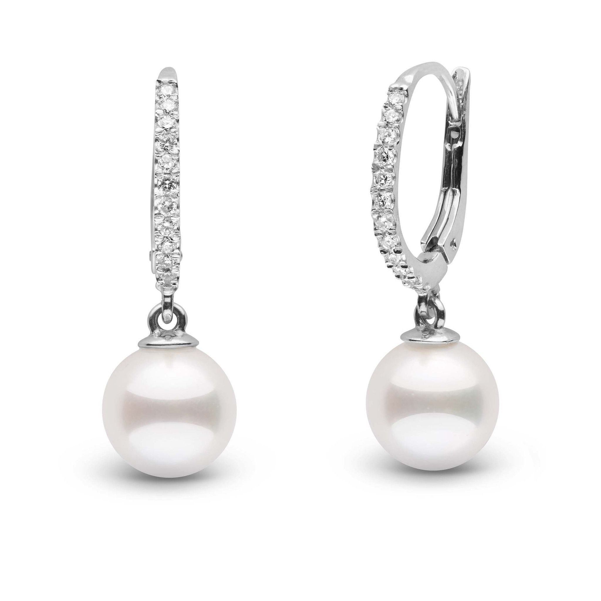 Eternal Collection White Akoya 8.0-8.5 mm Pearl & Diamond Dangle Earrings white gold