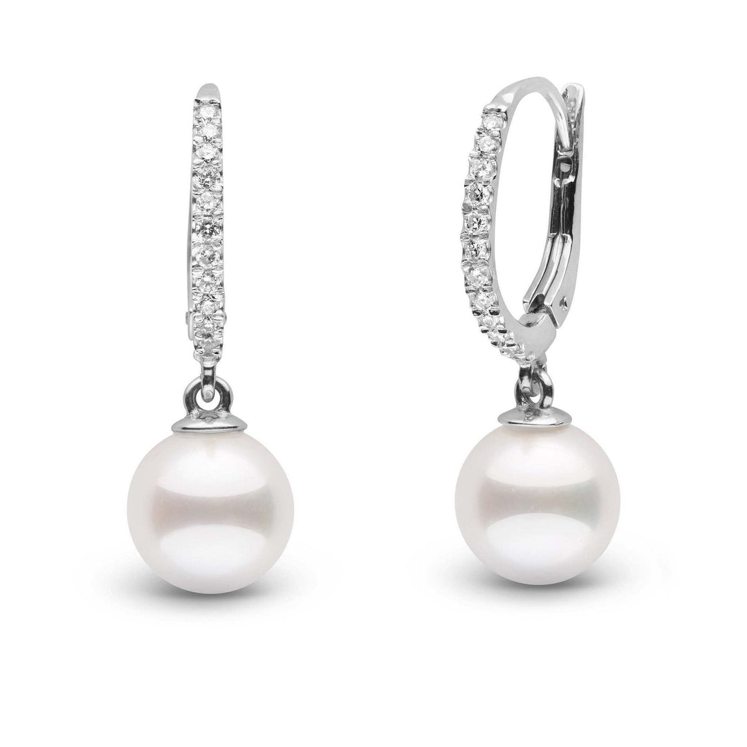 Eternal Collection White Akoya 8.0-8.5 mm Pearl & Diamond Dangle Earrings white gold